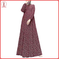 fulaide Women Abaya Women’s Maxi Dress O-neck Long Sleeve Loose A-line Big Hem Dot Print Vintage Pat