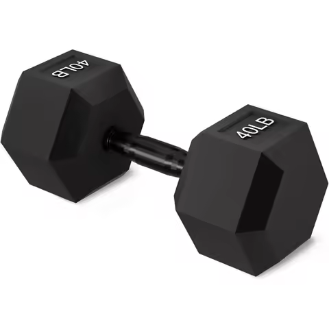 Rubber Encased Exercise & Fitness Hex Dumbbell, Hand Weights with Anti-Slip Metal Handle for Home Gy