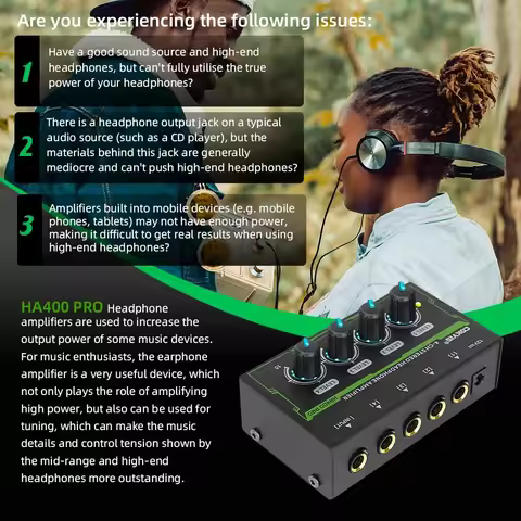 Headphone Amplifier HA400 PRO 4 Channels Ultra-Compact Stereo Earphones Amplifier Audio Amplifier He