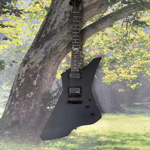 Black 6-string electric guitar, black hardware rosewood fingerboard with dot inlays guitars, advance