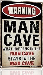 DAGUI Man Cave Signs - 12 × 8 Inch Funny Metal Signage with "WHAT HAPPENS IN THE MAN CAVE STAYS IN T