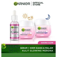 PAKET GARNIER SAKURA GLOW SERUM / KRIM SIANG (DAY CREAM) / KRIM MALAM