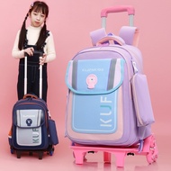 School bag trolley bag 2 or 6 wheel primary school bag boy girl school wheeled female lightweight ba