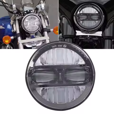 5-3/4" 5.75 Inch LED Headlight with Halo DRL for Dyna Street Bob Super Wide Glide Low Rider Night Ro