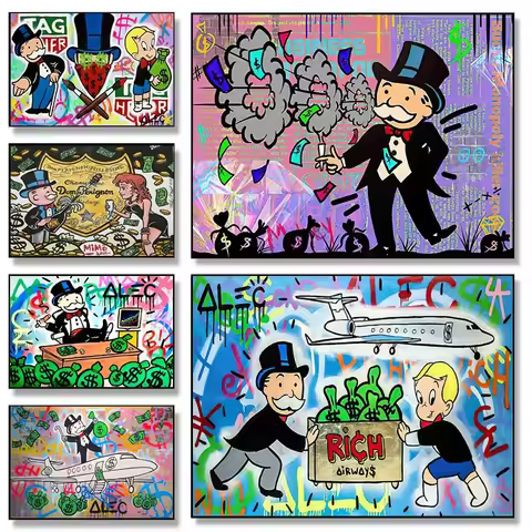 Alec Monopoly Canvas Painting Graffiti Millionaire Money Street Art Posters Prints Picture for Livin