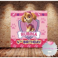 Custom Happy Birthday Backdrop Banner Paw Patrol Pink Skye Banner