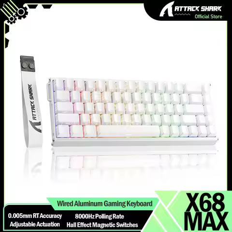ATTACK SHARK X68MAX HE Rapid Trigger Wired Aluminum Gaming Keyboard,0.005mm RT Accuracy,Hall Effect 