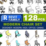 Autodesk | Revit 2025 | 128 Chair set Revit Family Files MATERIALS for Architectural Design