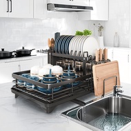 TEMU 2 Floors Foldable Dish Rack - Large Capacity Space-saving Black Iron Kitchen Organizer For Dish