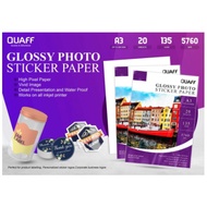 QUAFF A3 Size 135gsm Photo Sticker , Glossy Photo Sticker Paper for Inkjet Printer (20 sheets)