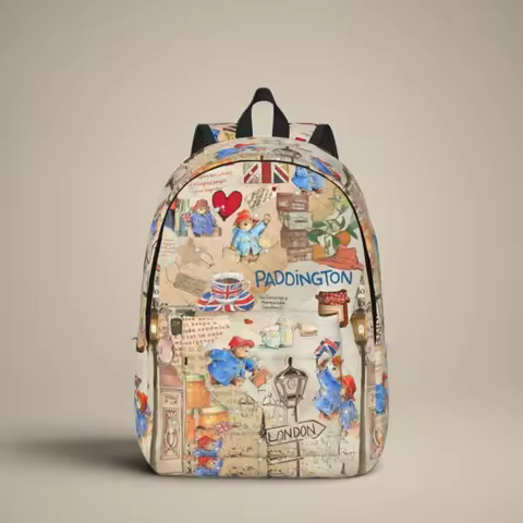 Britain Paddington Brown Bear Backpack for Men Women Student Hiking Travel Daypack Cute Movie Cartoo