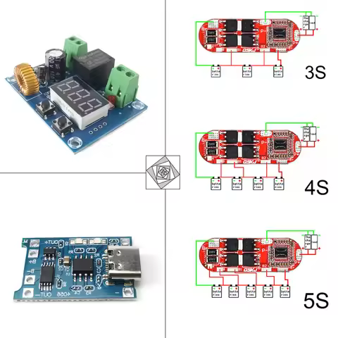 3S 4S 5S BMS Li-ion Protection Board, 25A Common Port, XH-M609 Low Voltage Cutoff, TP4056 Type-C Cha