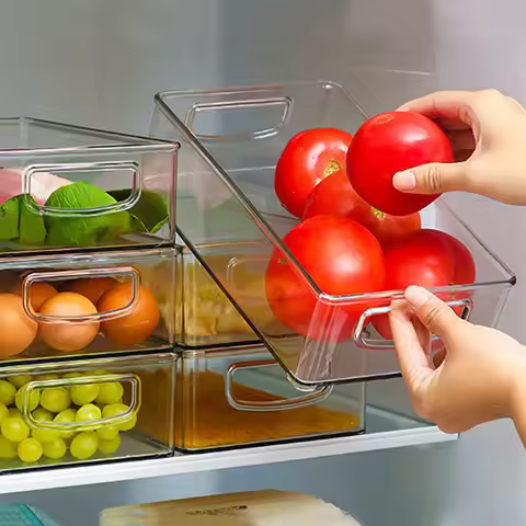 1pc Transparent Refrigerator Storage Box Vegetable Fruit Organizer Fridge Clear Container for Kitche