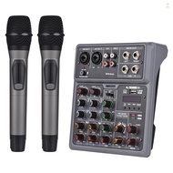 Audio Mixer 6 Channel Mixing Console with 2 Wireless Microphone BT Mixer OTG 4 DSP Scene Effects 48V Phantom Power Supply Professional DJ Mixer Board for Home Theaters Studio Recor