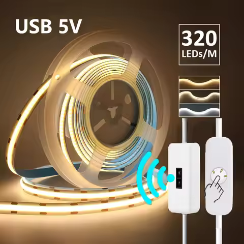 5V USB COB LED Strip Light 1-3m Flexible Tape 320LEDs/m Gesture Sensor Control/Push-button Switch Hi