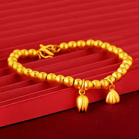 Auspicious Meaning Lotus Heart & Lotus Seed Bracelet For Women 24K Gold AU999 | Surplus year after y