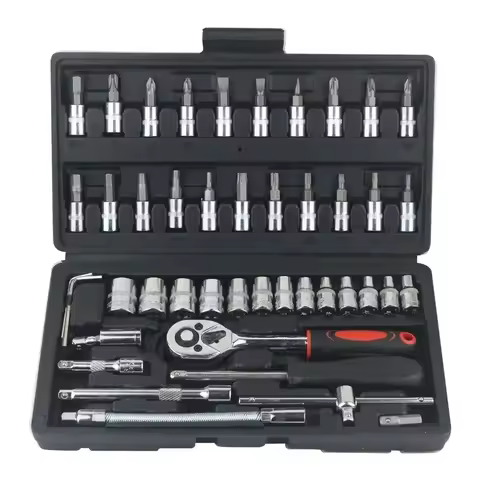 46pcs Car Repair Tool Kit 1/4-Inch Socket Set Car Repair Tool Ratchet Torque Wrench Combo Auto Repai