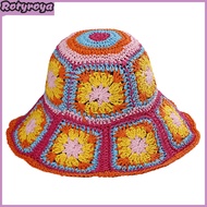 Fisherman Hat Floral Pattern Crochet Straw Sun Hat Anti-UV Sun Protection Foldable Packable Wide Bri