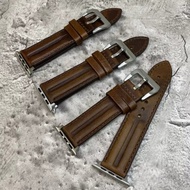 iWatch 蘋果手錶 所有型號適用 軍風油皮棕色真皮男士錶帶