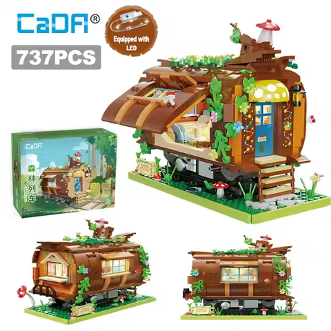 Cada 737Pcs LED City Forest Train Tree House Building Blocks Mushroom House Architecture Bricks Toys