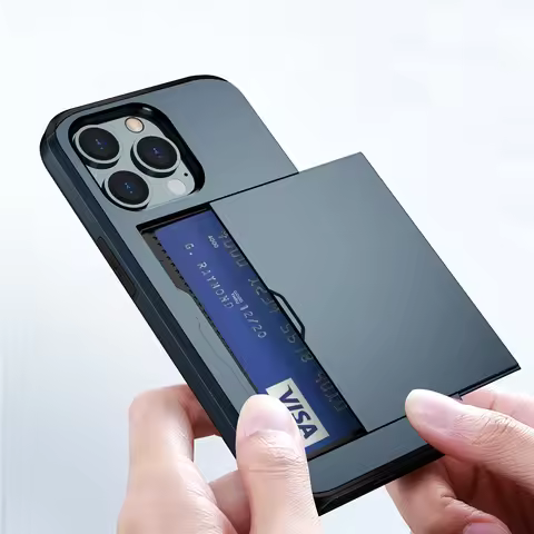Case For iPhone 13 12 11 Pro Max PC+TPU Shockproof Sliding Door Hidden Pocket Card Slots Anti-Scratc