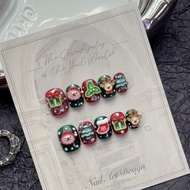 Merry Christmas Handmade Wearable Nails Cute Snowman Short Nails Removable Fake Nails Manicure Patch