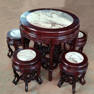 W-8 Rosewood Furniture Sandal Wood Ming and Qing Antique Dining Table Tea Table Marble round Table Sandal Wood Marble ro