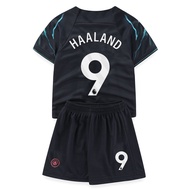 เสื้อฟุตบอลเด็ก Manchester City Haaland 9 เสื้อฟุตบอลพร้อมชื่อ ชุดกีฬาครอบครัว ชุดกีฬา ชุดกีฬาฤดูร้อ