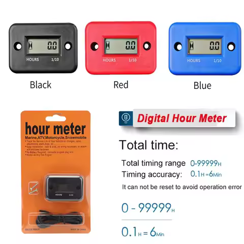 sikeo Waterproof Digital Hour Meter LCD Display Portable Engine Gauge Hour Meter For Motorcycle/Boat