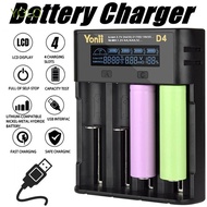 YOLO Fast Charger Battery Charger LCD For 18650 21700 26650 4-Slot Rechargeable Battery USB Nimh Battery Smart Lithium AA AAA/Multicolor