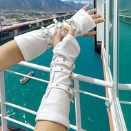 30Cm Phong Cách Punk Ngón Găng Tay Nữ Đen Trắng Thiết Kế Khóa Sắt Diễn Sân Khấu Gothic Thời Trang Nh