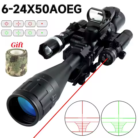 Optics 6-24x50 AOE Rifle Scope Hunting Riflescope Combo Optical Aim Collimator Tactical Gun Sight Re