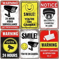 Warning CCTV Tin Signs Metal Plaque Notice 24 Hour Security Camera Vintage Poster Metal Plate Wall D
