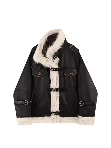 Women Brown Leather Jacket Coat Vintage 90s Motorcycle Jacket Fashion Streetwear Korean Vintage Over