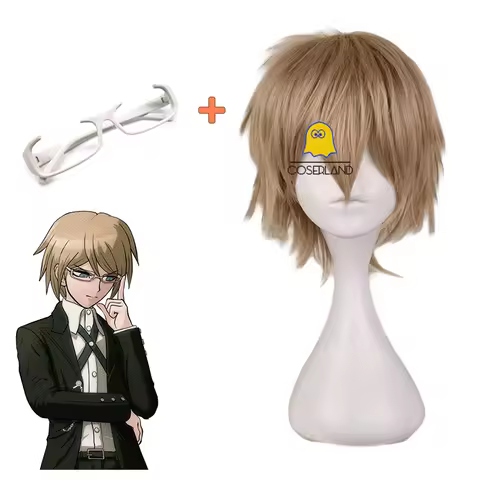 Danganronpa Byakuya Togami Cosplay Dark Blonde Wig Brown Short Wig Dangan Ronpa Byakuya Eye Glasses 