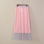 [Ready Stock] 2024 summer new Style women's small fresh A-Line Skirt Mid-Length Skirt Polka Dot Lini