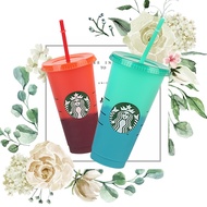 Reusable Starbucks Color Changing Cold Cups Plastic Tumbler with Lid Reusable Plastic Cup 24 oz Summer Collection Reusable Plastic Tumbler with Lid and Straw Starbucks Cup colour changing cup