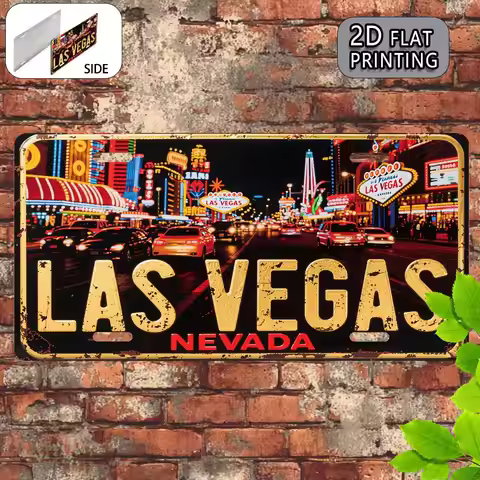 Las Vegas Nevada "Neon Strip Night Scene" 2D Flat Aluminum Metal Tin Sign for Retro Travel Souvenir 