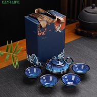 EZY4LIFE Ceramic Tea Set Gift Box, Jun Kiln Transformed Sand Gold Ceramic