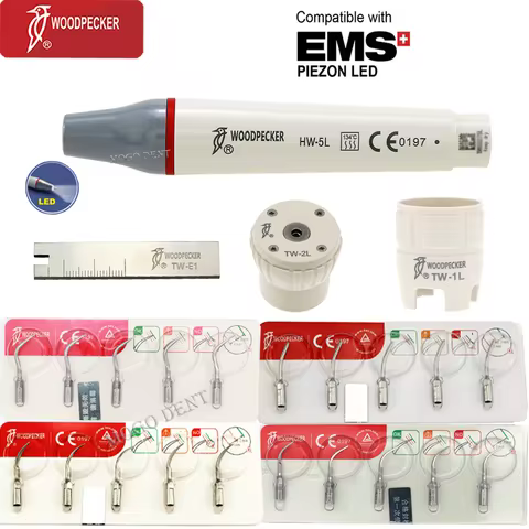 Woodpecker Dental Ultrasonic Piezo Scaler Handpiece HW-5L Scaler Tips G1 G2 G3 P1 P3 P4 Fit EMS And 