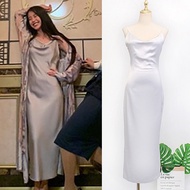Hotel Del Luna IU Lee Ji Eun Han So Hee Women's Sexy Satin Backless Sling Dress Long Maxi High Waist