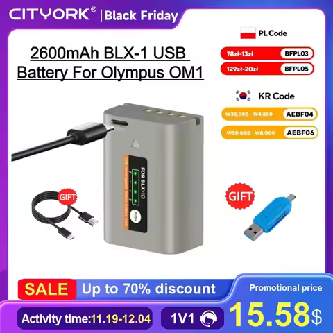 BLX 1 BLX-1 Battery for Olympus OM1 OM System OM-1 2600mAh BLX1 Battery + USB Type-C Port Mirrorless