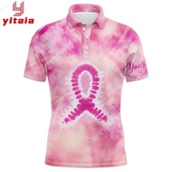(yitaia) Men golf polo shirts pink tie dye breast cancer awareness golf tournament golf tops for men