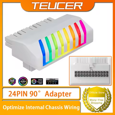 TEUCER ATX 24PIN 90° Adapter ARGB Motherboard Interface Adapter Desktop PC Motherboard Power Cord Co