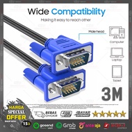 VGA Male to Male Cable 3m 3 Meter/ 300CM Meter Silver Premium/ | Stable Quality for PC, Monitor & Pr