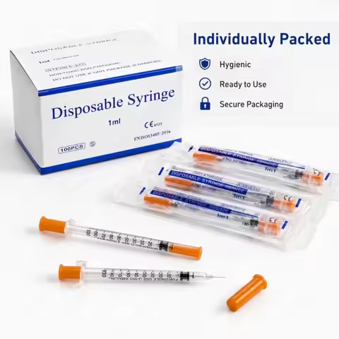 Pet Farm Animal Veterinary Syringe 0.5ML/1ML Disposable Sterile Plastic Insulin Syringe Orange Cap N