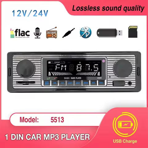 Bluetooth Car Radio Vintage Dual Knob MP3 Player FM Tuner Stereo USB AUX Classic Car Retro Audio Rec