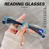 + 175 + 225 + 275 + 325สแควร์แว่นอ่านหนังสือป้องกันแสงสีฟ้าแว่นตาแฟชั่นไล่โทนสีสายตายาวตามอายุแว่นตาที่มีเกรด