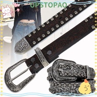 UPSTOPAO Carved Waist Strap, Chic Vintage Round Rivet Belt, Women Man Harajuku Y2K Alloy Buckle Wais