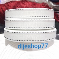 Premium White bus ribbon, 2cm wide / 2 cm white black dot bus / decorative box ribbon, bisban fabric